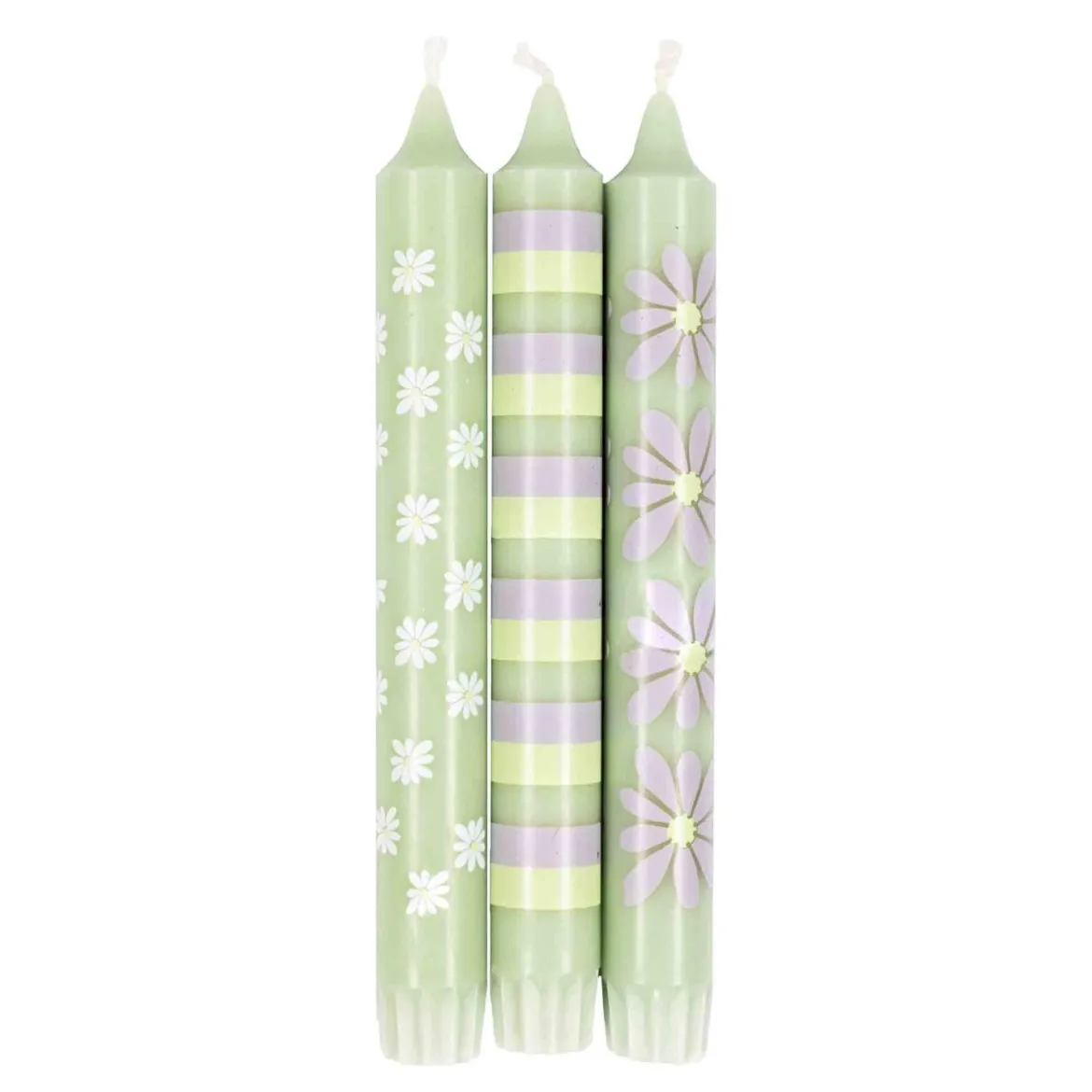 Kronelys 100% stearin 3 pk, Blomst grønn