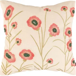 Putetrekk brodert Vårblomst 48x48 cm rosa